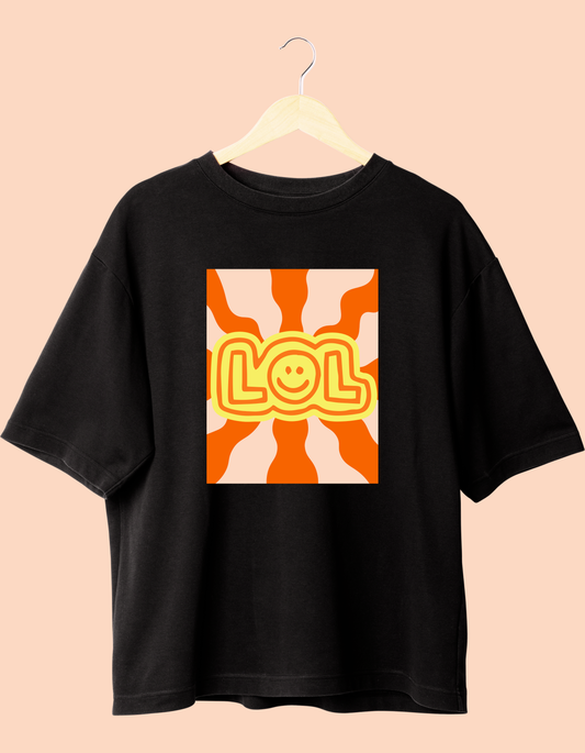 LOL Genz Slang black round neck T-shirt, short sleeves