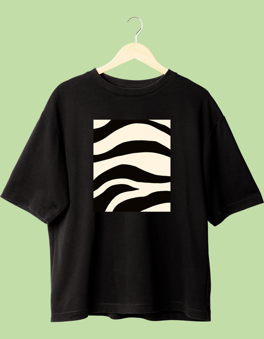 Abstract Print black round neck T-shirt, short sleeves