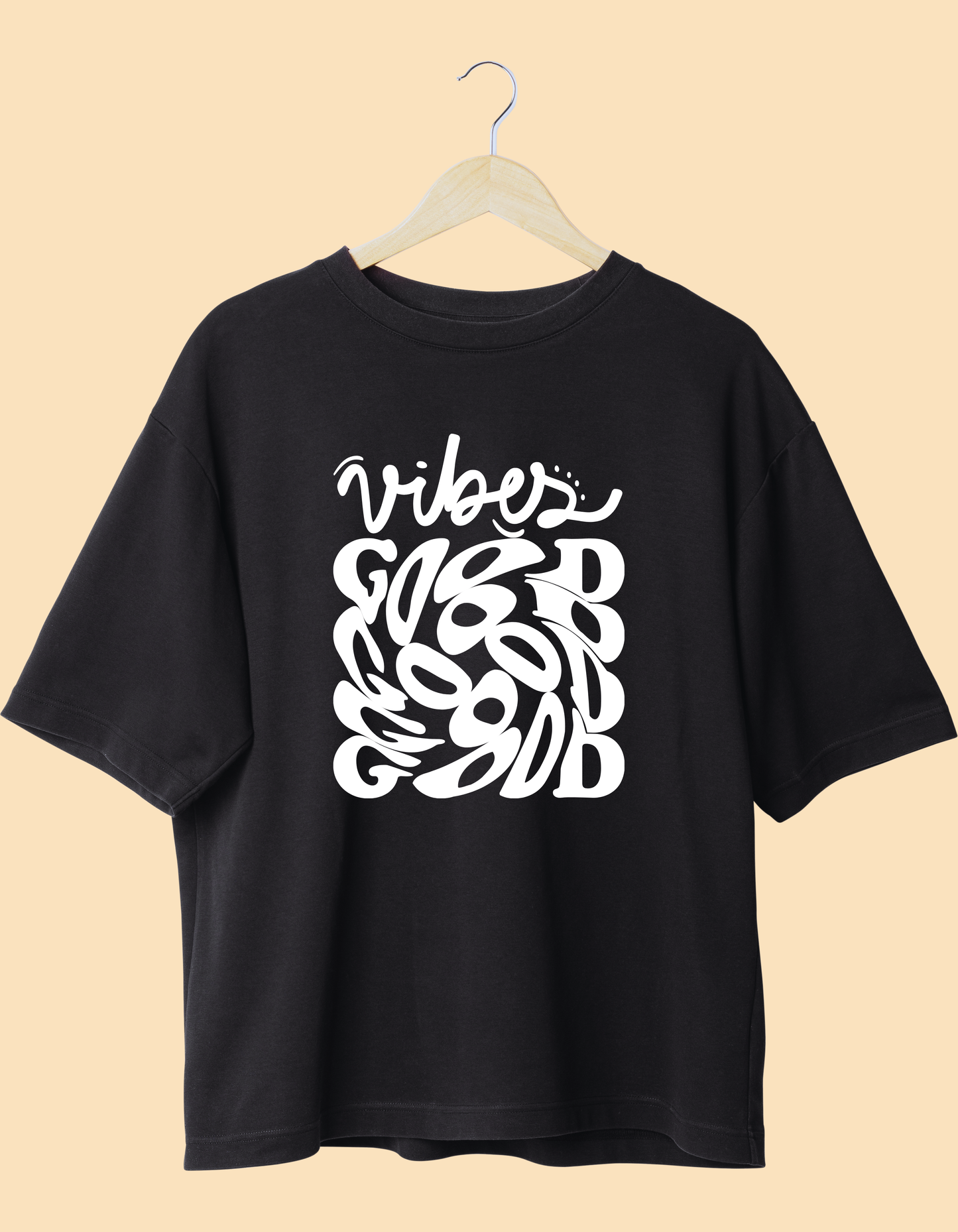 Good vibes black round neck T-shirt, short sleeves