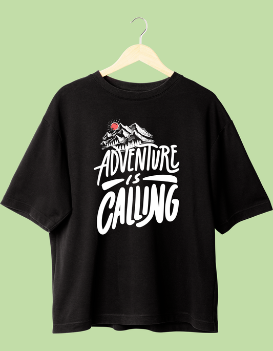 Adventure black round neck unisex T-shirt, short sleeve