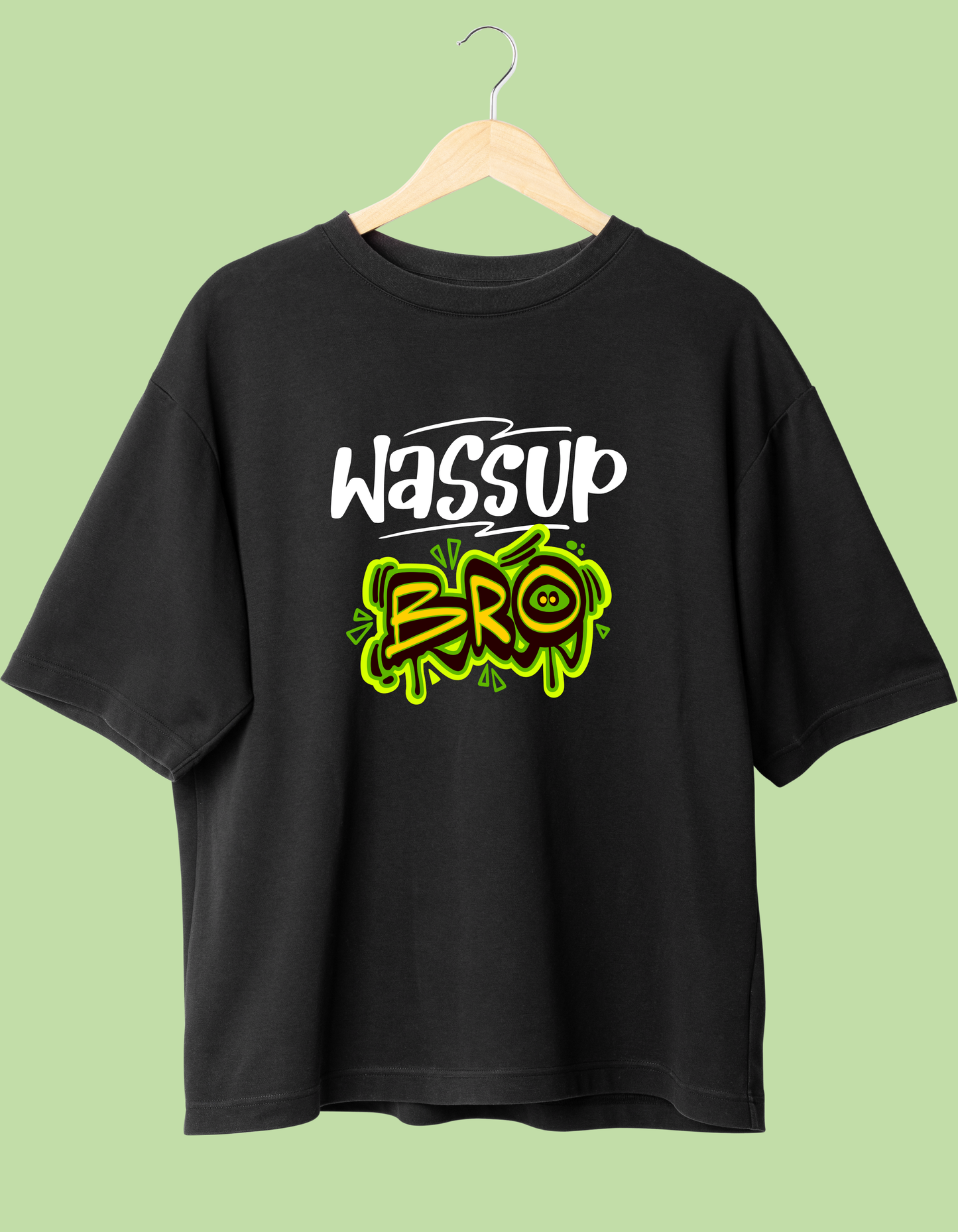 Wassup bro black round neck unisex T-shirt, short sleeve