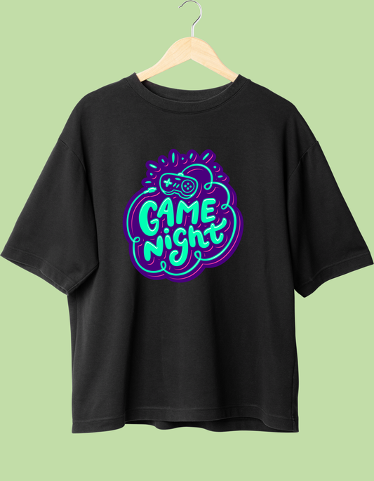 Game Night black round neck unisex T-shirt, short sleeve