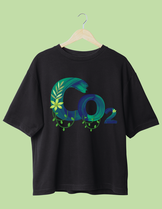 CO2 black round neck unisex T-shirt, short sleeve