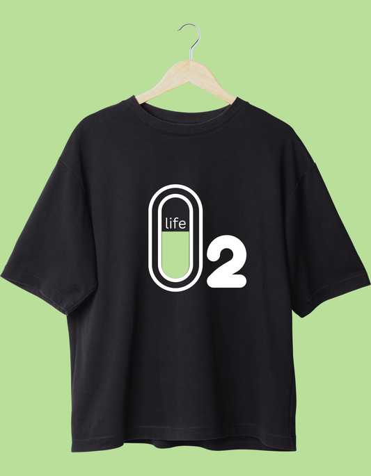 O2 life black round neck unisex T-shirt, short sleeve