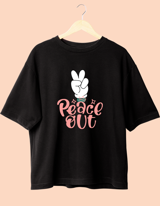 Peace out black round neck unisex T-shirt, short sleeve