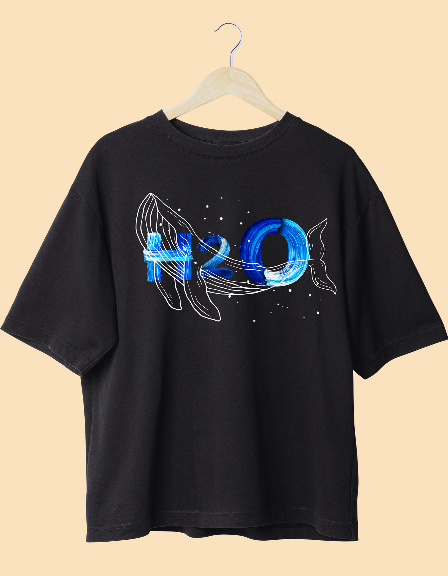 H2O black round neck unisex T-shirt, short sleeve